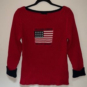 Vintage Polo Jeans Company Ralph Lauren American Flag red navy knitted sweater